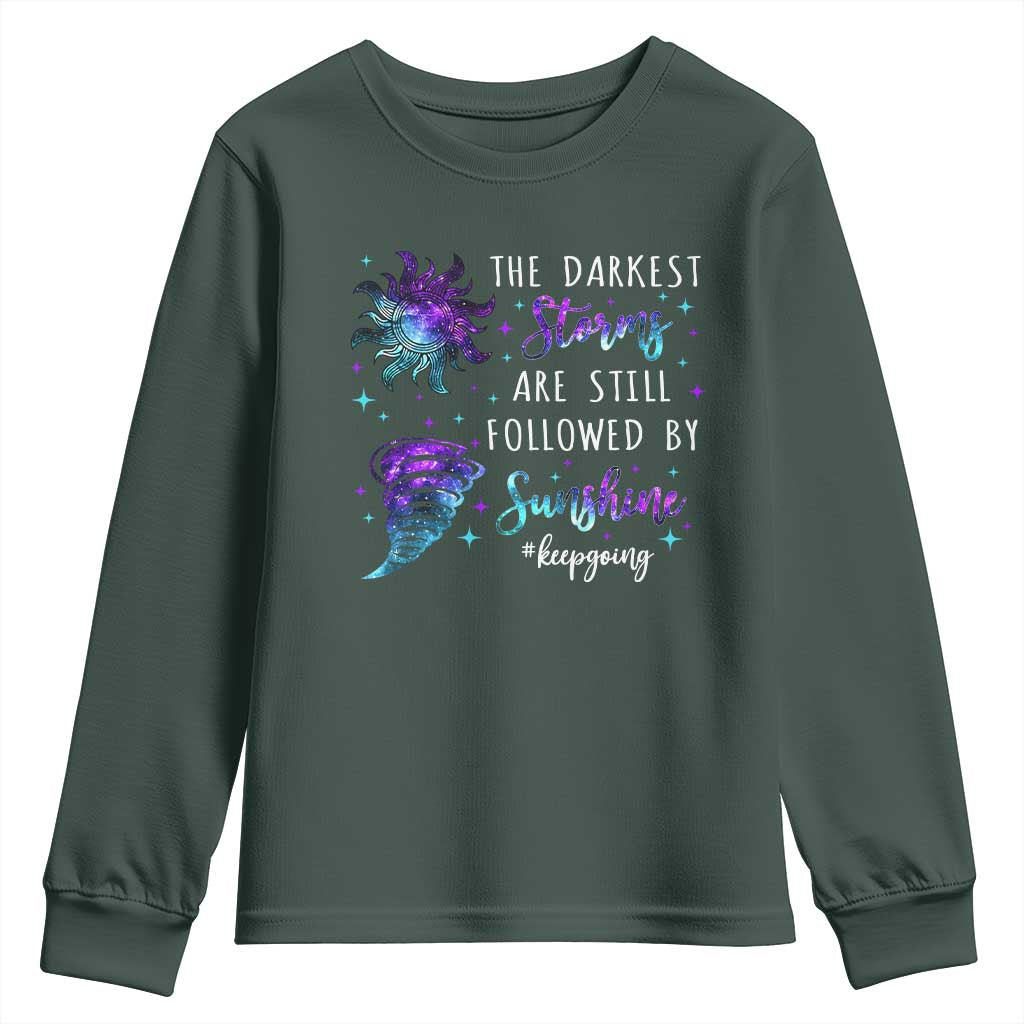 Suicide Prevention Support Youth Sweatshirt Semicolon Flower Cloud Rain Wash Away Pain