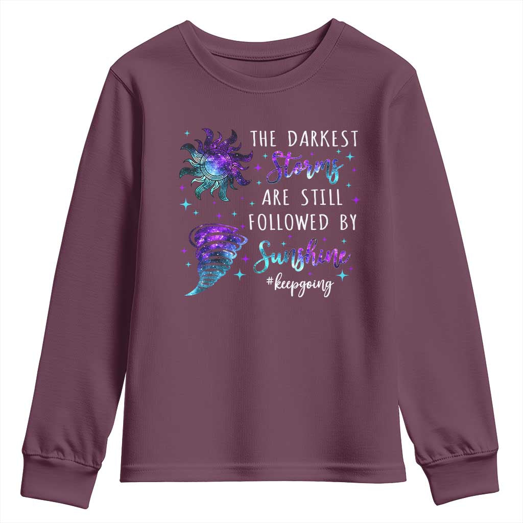Suicide Prevention Support Youth Sweatshirt Semicolon Flower Cloud Rain Wash Away Pain