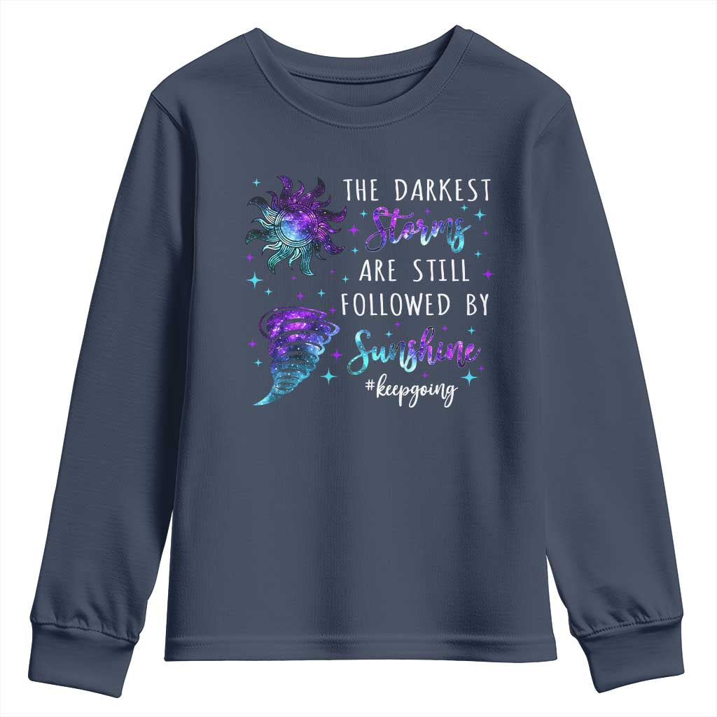 Suicide Prevention Support Youth Sweatshirt Semicolon Flower Cloud Rain Wash Away Pain