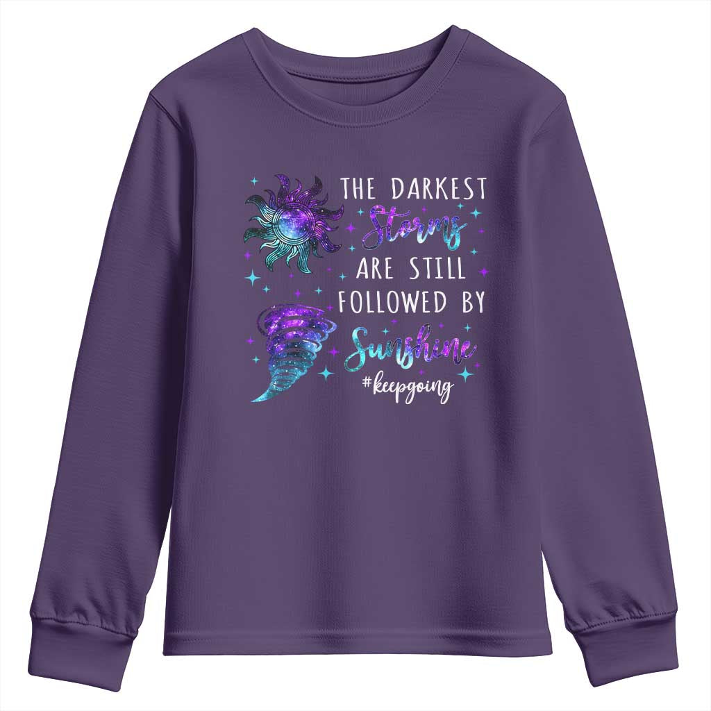 Suicide Prevention Support Youth Sweatshirt Semicolon Flower Cloud Rain Wash Away Pain