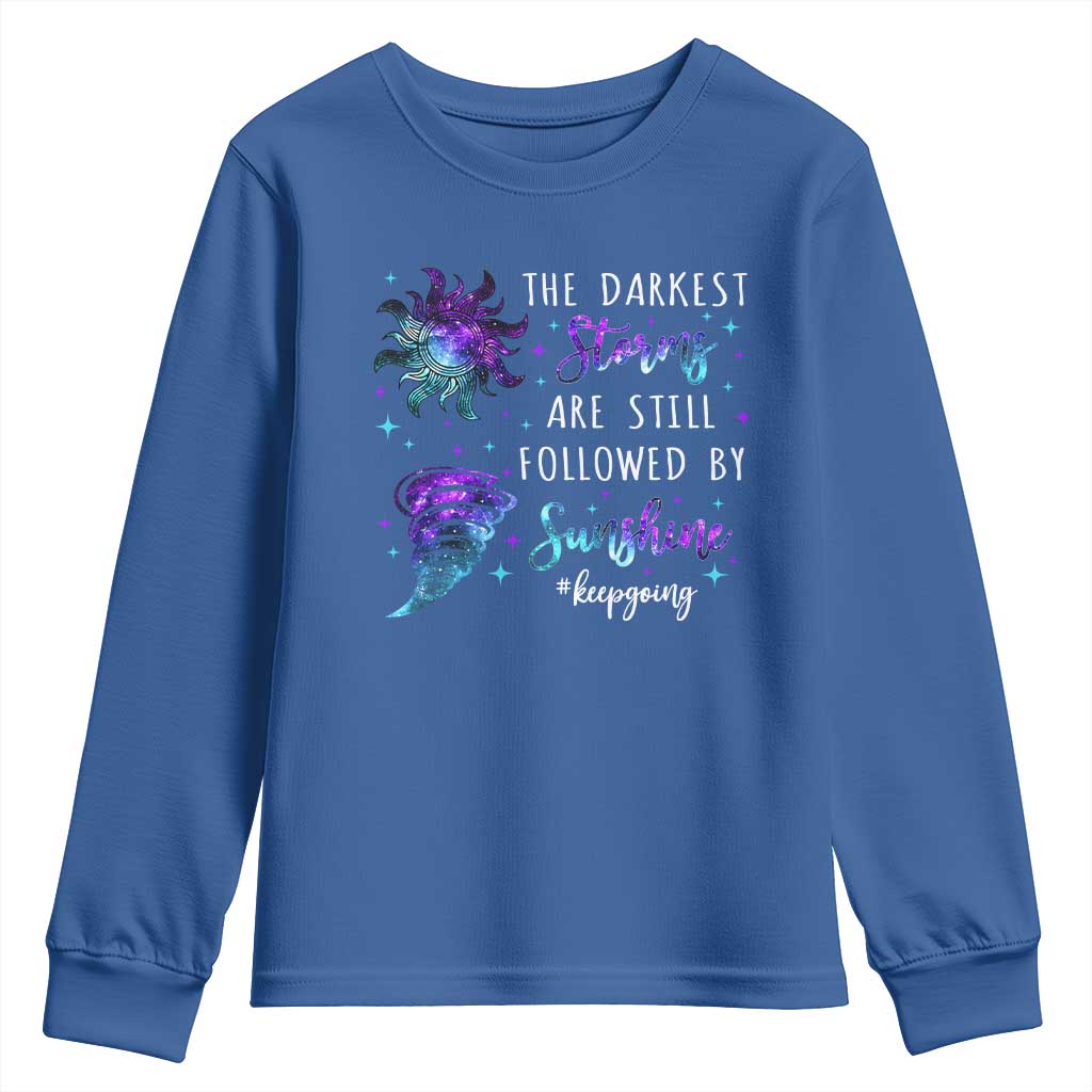 Suicide Prevention Support Youth Sweatshirt Semicolon Flower Cloud Rain Wash Away Pain