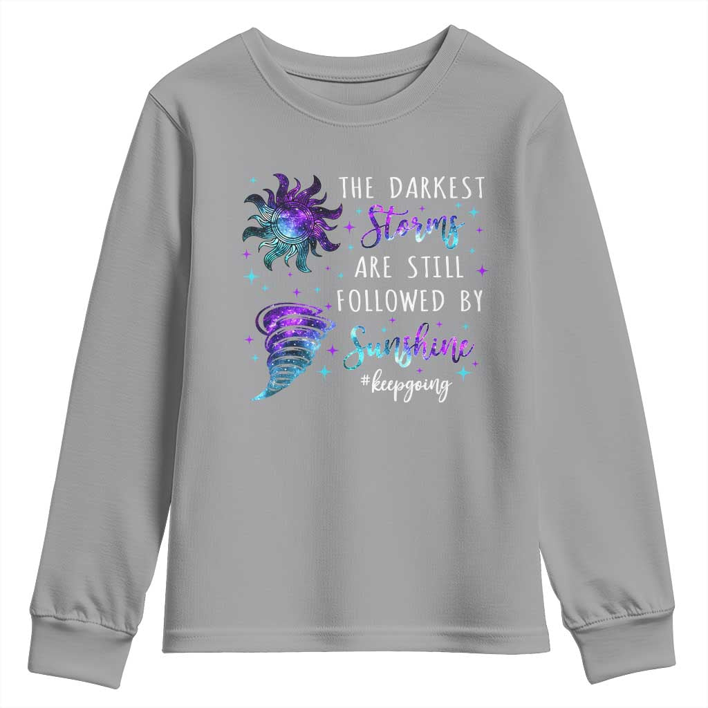 Suicide Prevention Support Youth Sweatshirt Semicolon Flower Cloud Rain Wash Away Pain