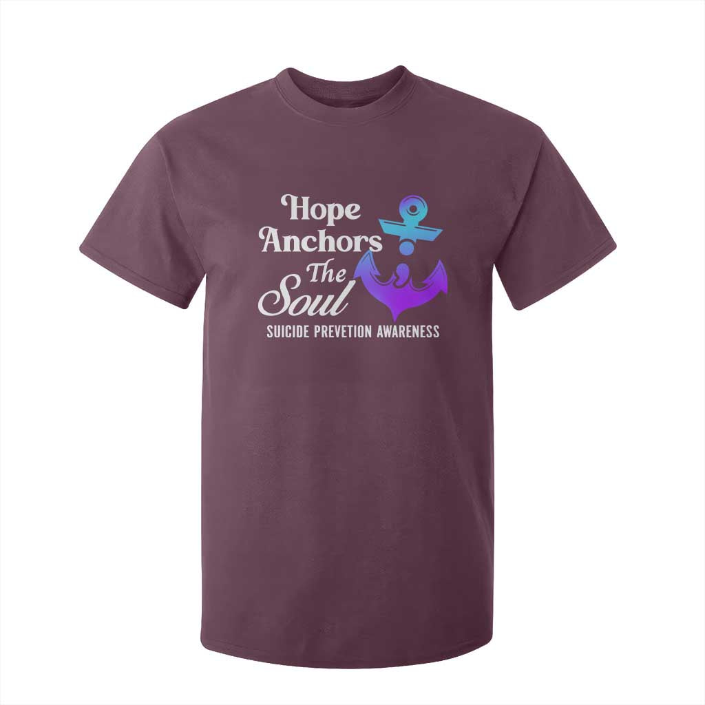 Suicide Prevention Support T Shirt For Kid Hope Anchors The Soul Teal And Purple Semicolon