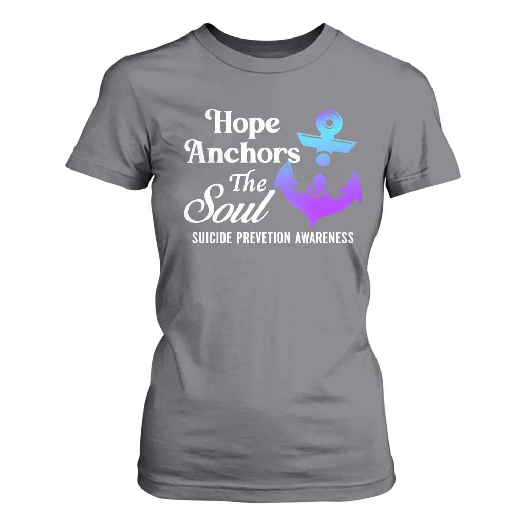 Suicide Prevention Support T Shirt For Women Hope Anchors The Soul Teal And Purple Semicolon