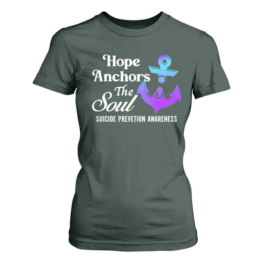 Suicide Prevention Support T Shirt For Women Hope Anchors The Soul Teal And Purple Semicolon