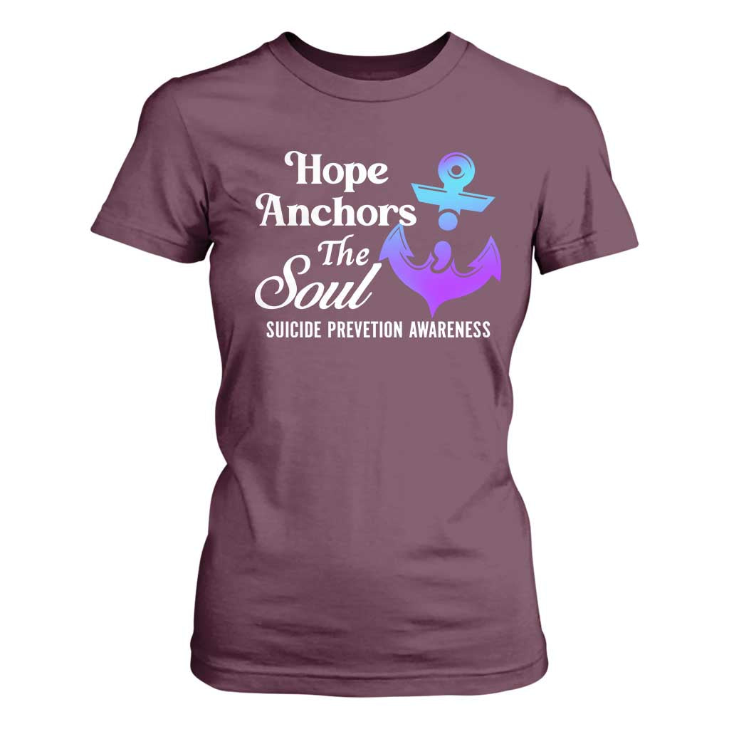 Suicide Prevention Support T Shirt For Women Hope Anchors The Soul Teal And Purple Semicolon