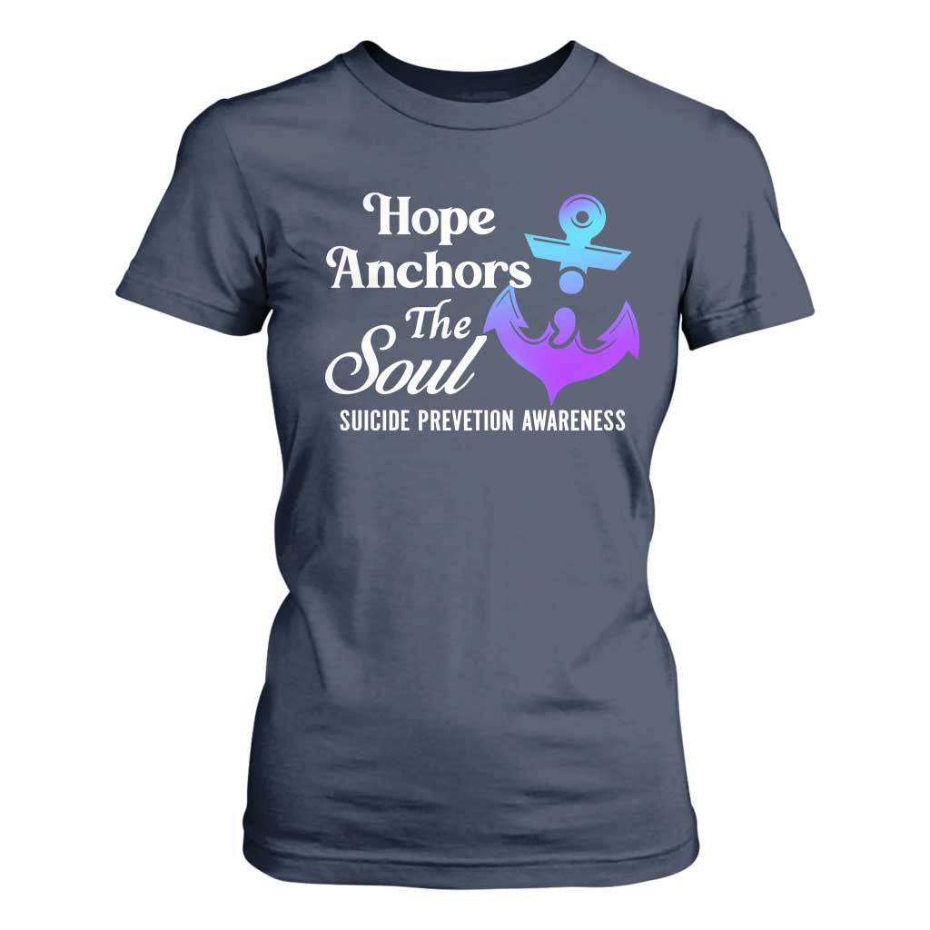 Suicide Prevention Support T Shirt For Women Hope Anchors The Soul Teal And Purple Semicolon