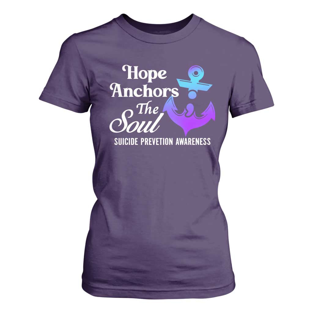 Suicide Prevention Support T Shirt For Women Hope Anchors The Soul Teal And Purple Semicolon