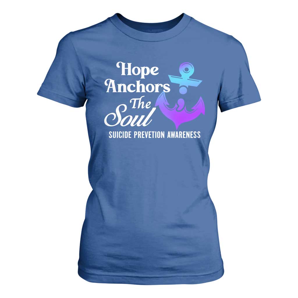 Suicide Prevention Support T Shirt For Women Hope Anchors The Soul Teal And Purple Semicolon