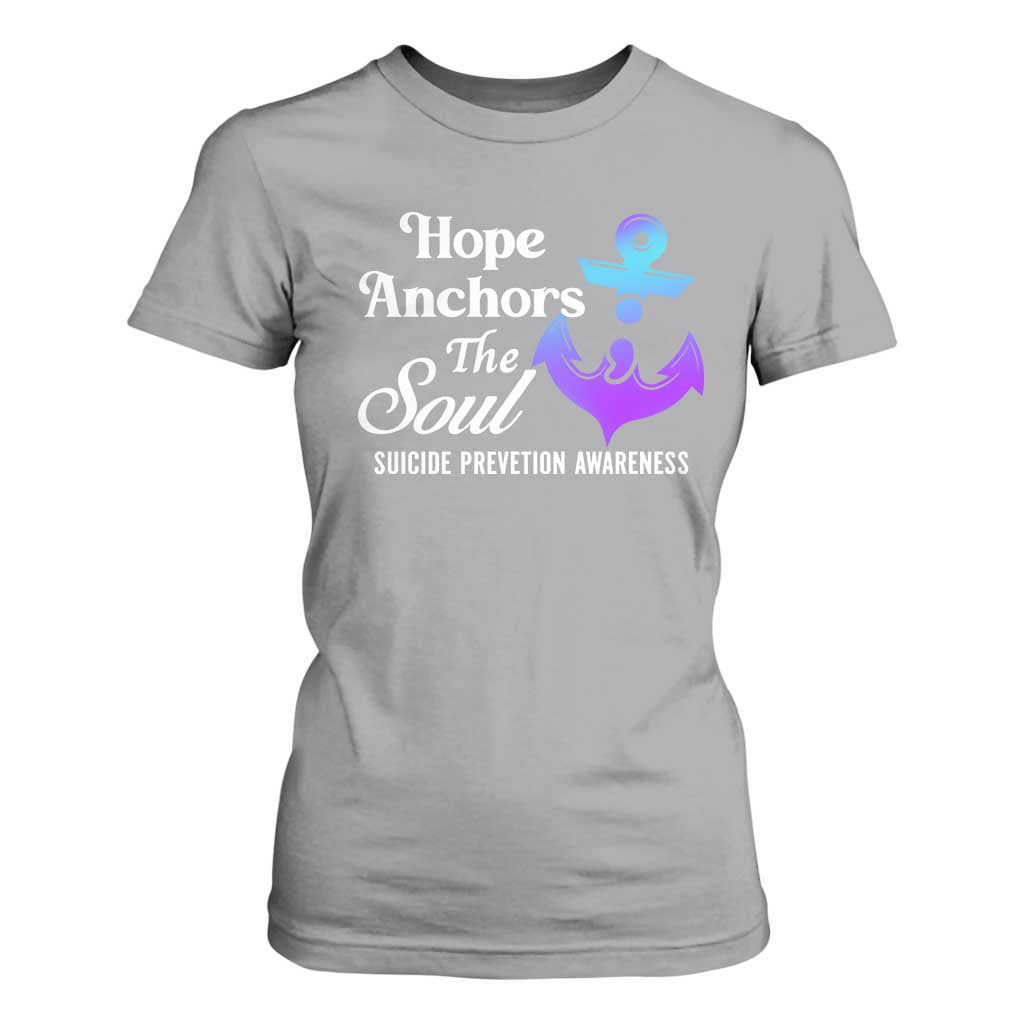 Suicide Prevention Support T Shirt For Women Hope Anchors The Soul Teal And Purple Semicolon