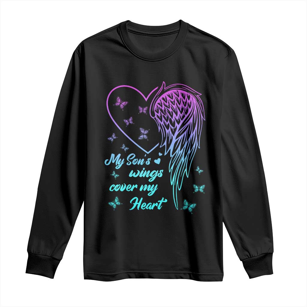 Suicide Prevention Support Long Sleeve Shirt My Son's Wings Cover My Heart Butterfly