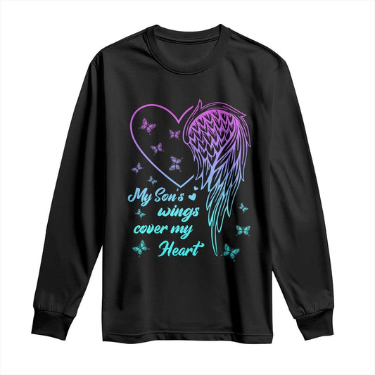 Suicide Prevention Support Long Sleeve Shirt My Son's Wings Cover My Heart Butterfly