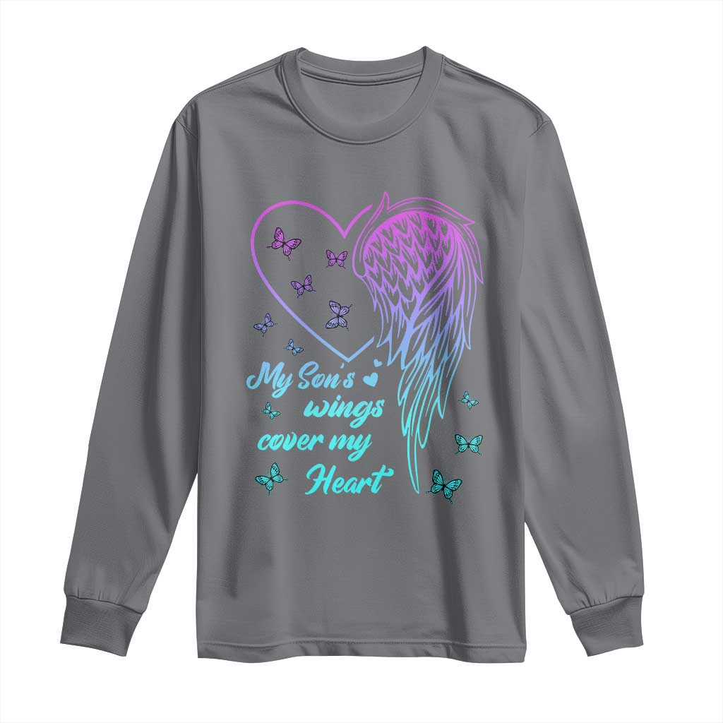 Suicide Prevention Support Long Sleeve Shirt My Son's Wings Cover My Heart Butterfly