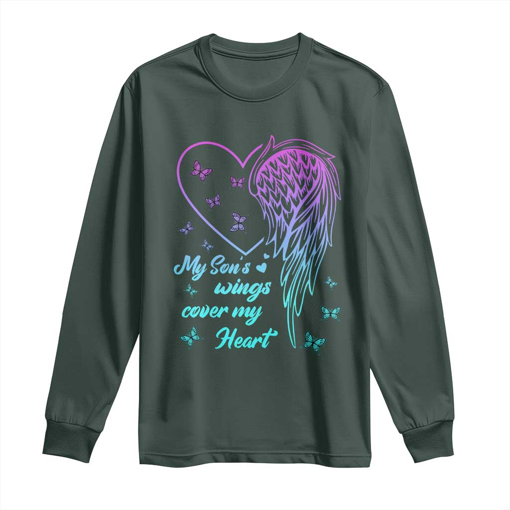 Suicide Prevention Support Long Sleeve Shirt My Son's Wings Cover My Heart Butterfly