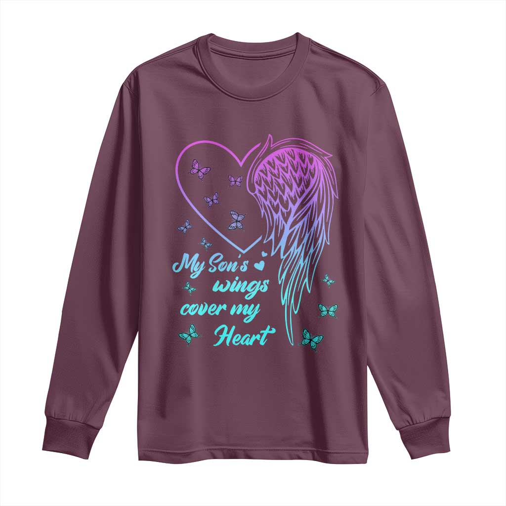 Suicide Prevention Support Long Sleeve Shirt My Son's Wings Cover My Heart Butterfly