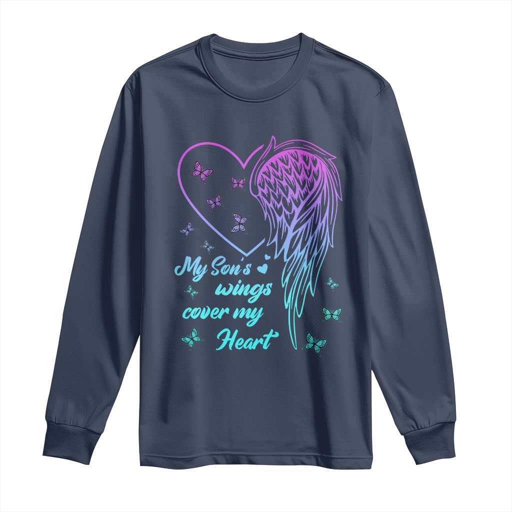 Suicide Prevention Support Long Sleeve Shirt My Son's Wings Cover My Heart Butterfly