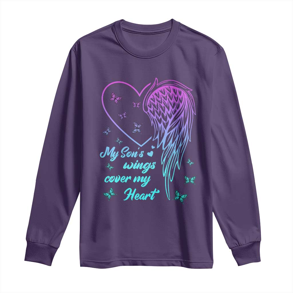 Suicide Prevention Support Long Sleeve Shirt My Son's Wings Cover My Heart Butterfly