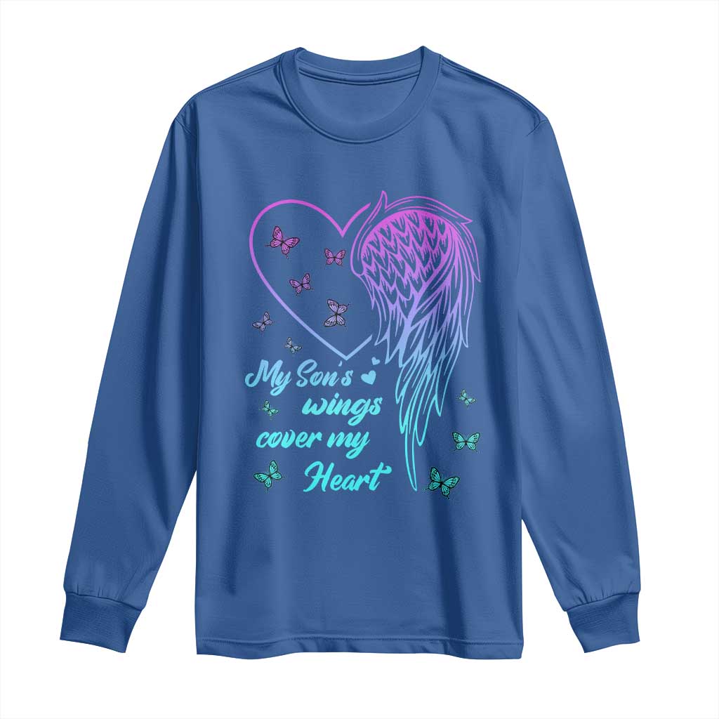 Suicide Prevention Support Long Sleeve Shirt My Son's Wings Cover My Heart Butterfly