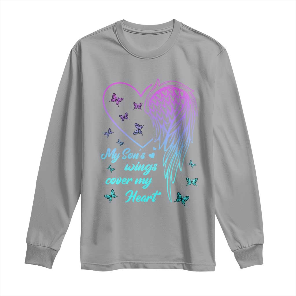 Suicide Prevention Support Long Sleeve Shirt My Son's Wings Cover My Heart Butterfly