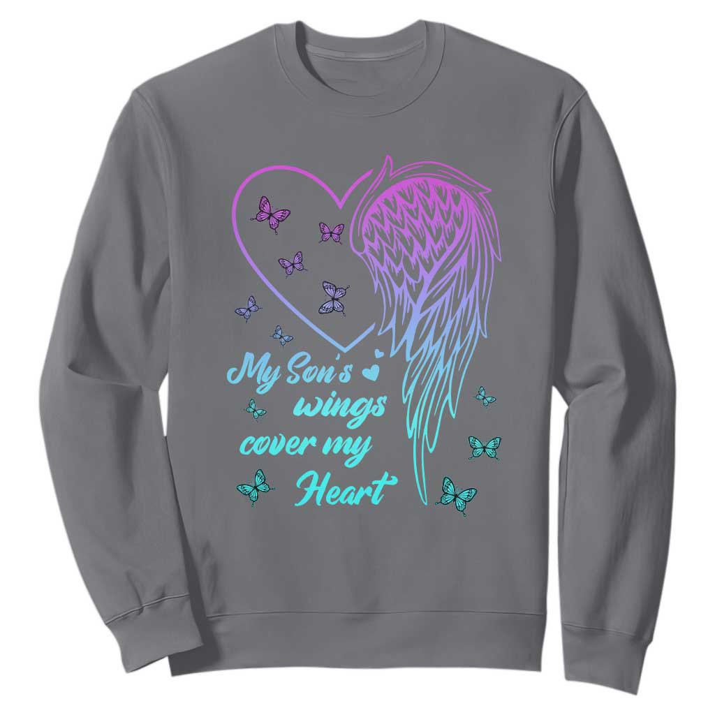 Suicide Prevention Support Sweatshirt My Son's Wings Cover My Heart Butterfly