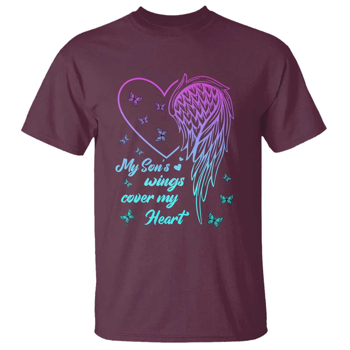 Suicide Prevention Support T Shirt My Son's Wings Cover My Heart Butterfly