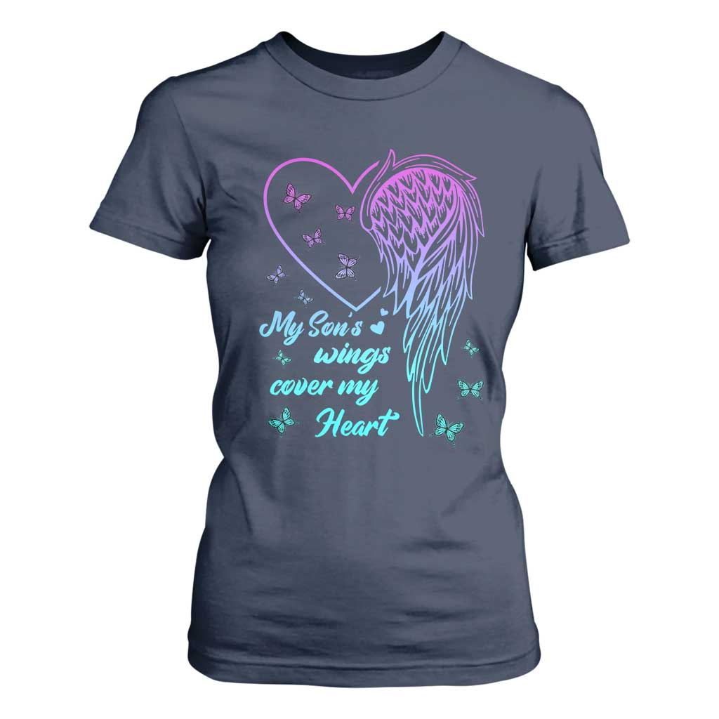 Suicide Prevention Support T Shirt For Women My Son's Wings Cover My Heart Butterfly