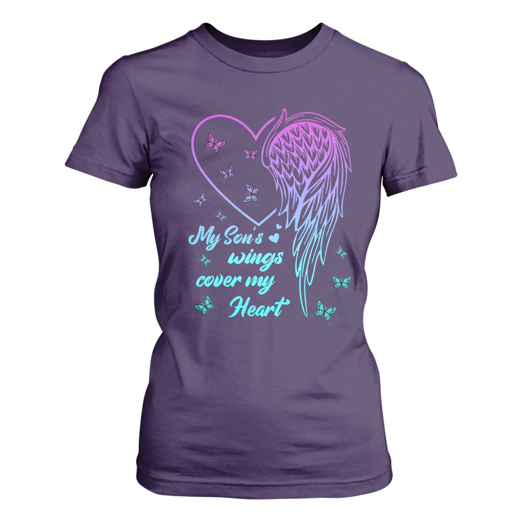 Suicide Prevention Support T Shirt For Women My Son's Wings Cover My Heart Butterfly