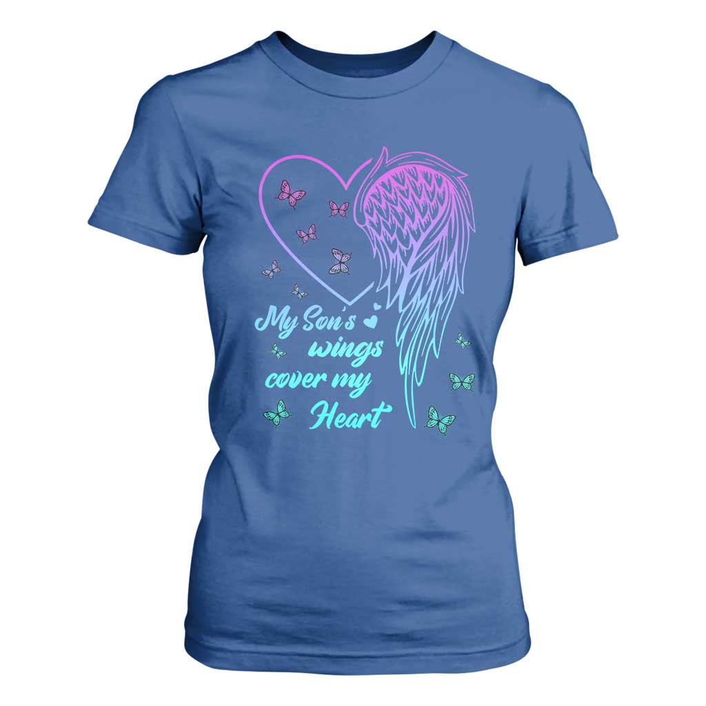 Suicide Prevention Support T Shirt For Women My Son's Wings Cover My Heart Butterfly
