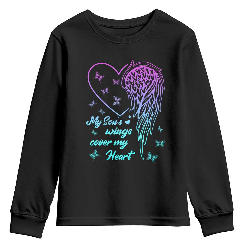 Suicide Prevention Support Youth Sweatshirt My Son's Wings Cover My Heart Butterfly