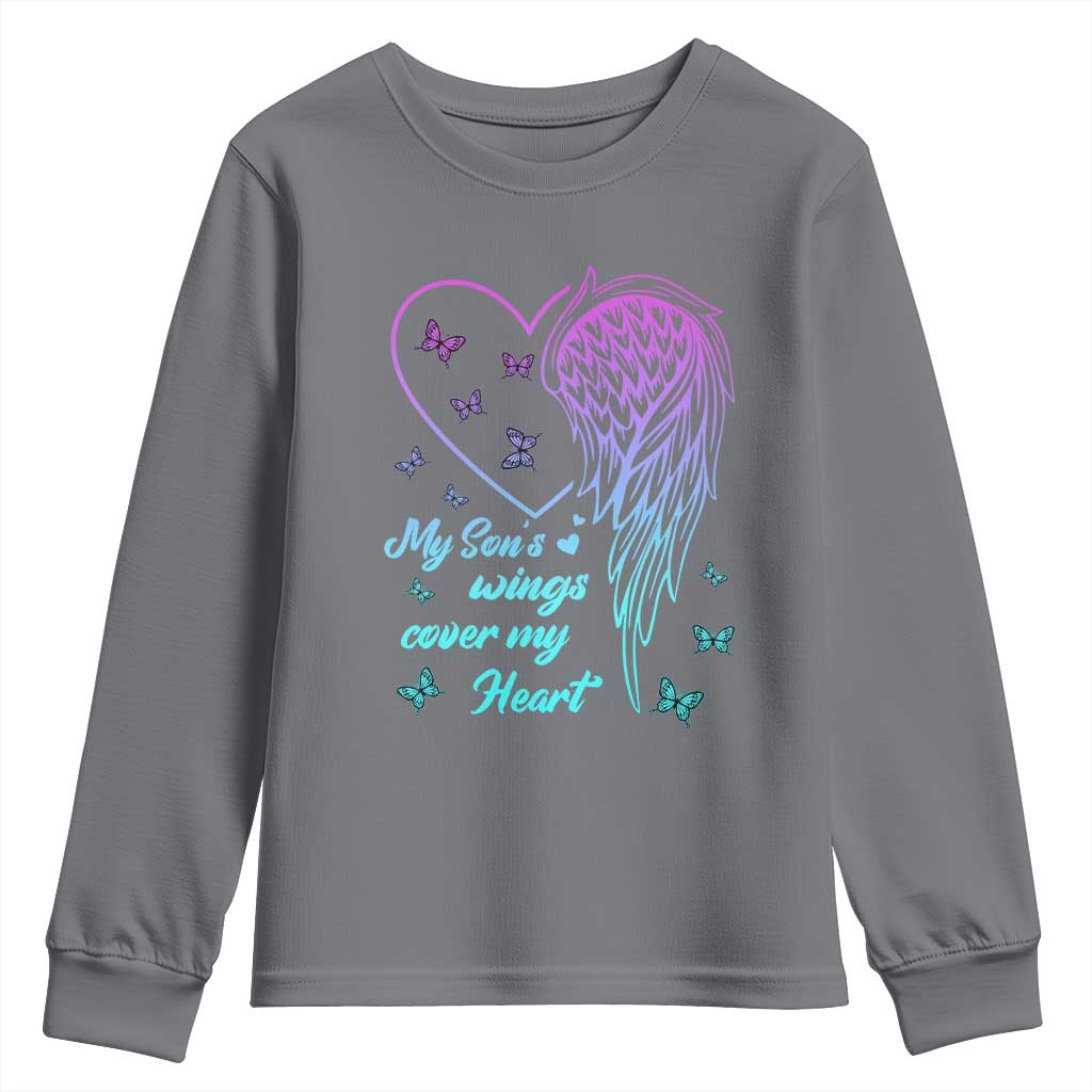 Suicide Prevention Support Youth Sweatshirt My Son's Wings Cover My Heart Butterfly