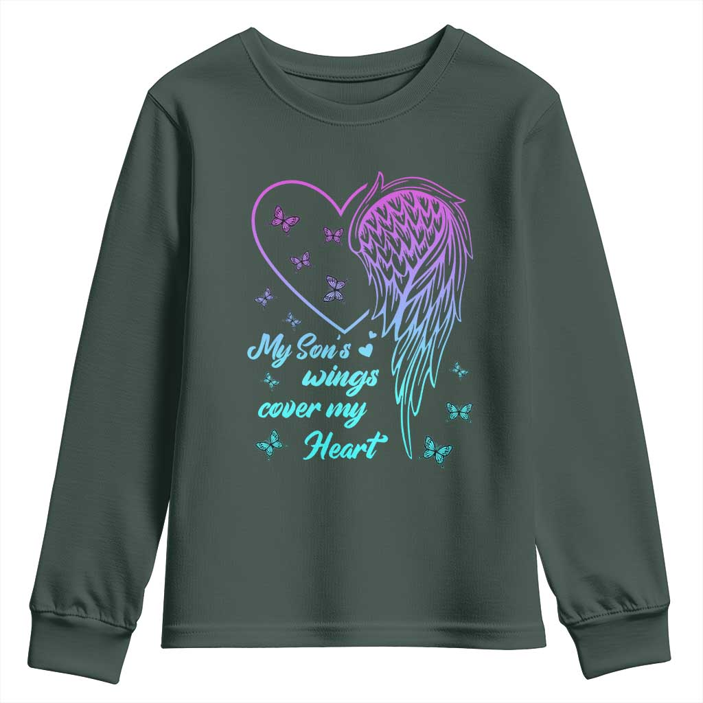 Suicide Prevention Support Youth Sweatshirt My Son's Wings Cover My Heart Butterfly