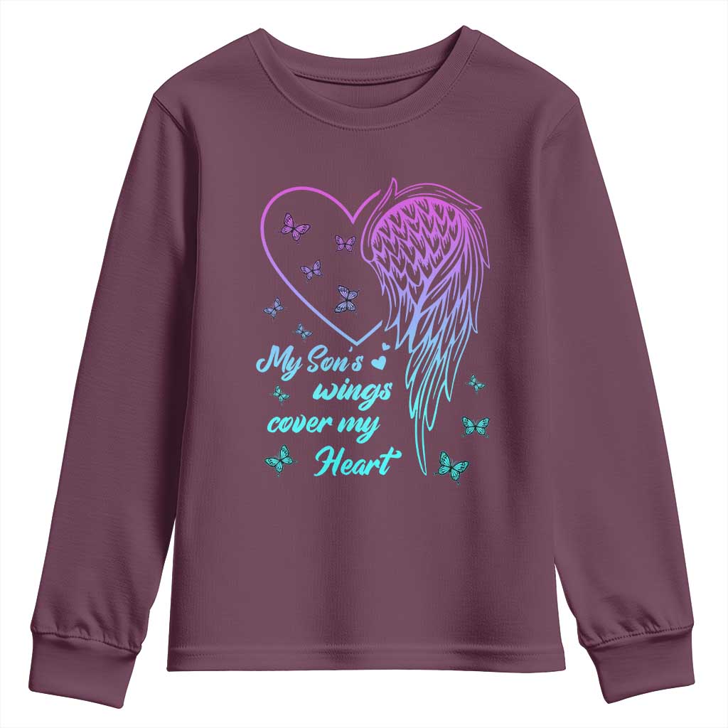 Suicide Prevention Support Youth Sweatshirt My Son's Wings Cover My Heart Butterfly