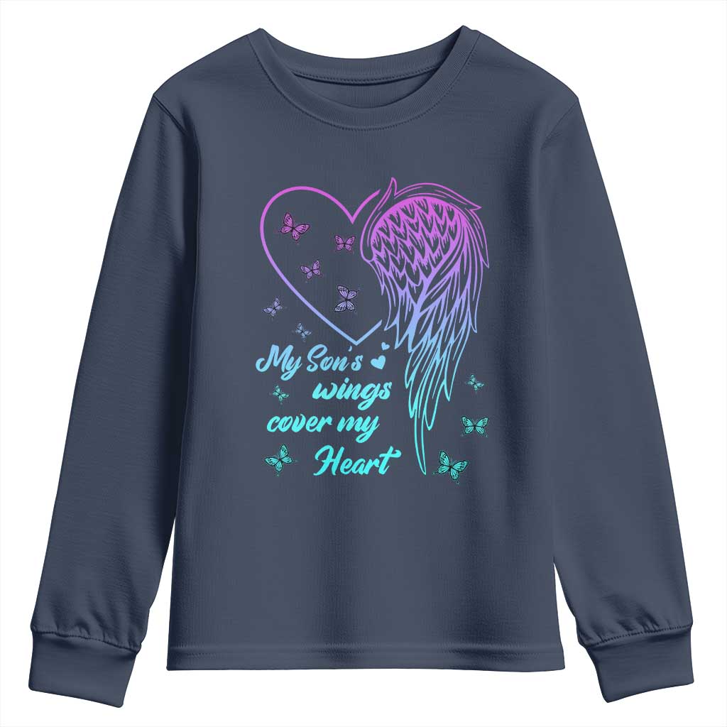 Suicide Prevention Support Youth Sweatshirt My Son's Wings Cover My Heart Butterfly