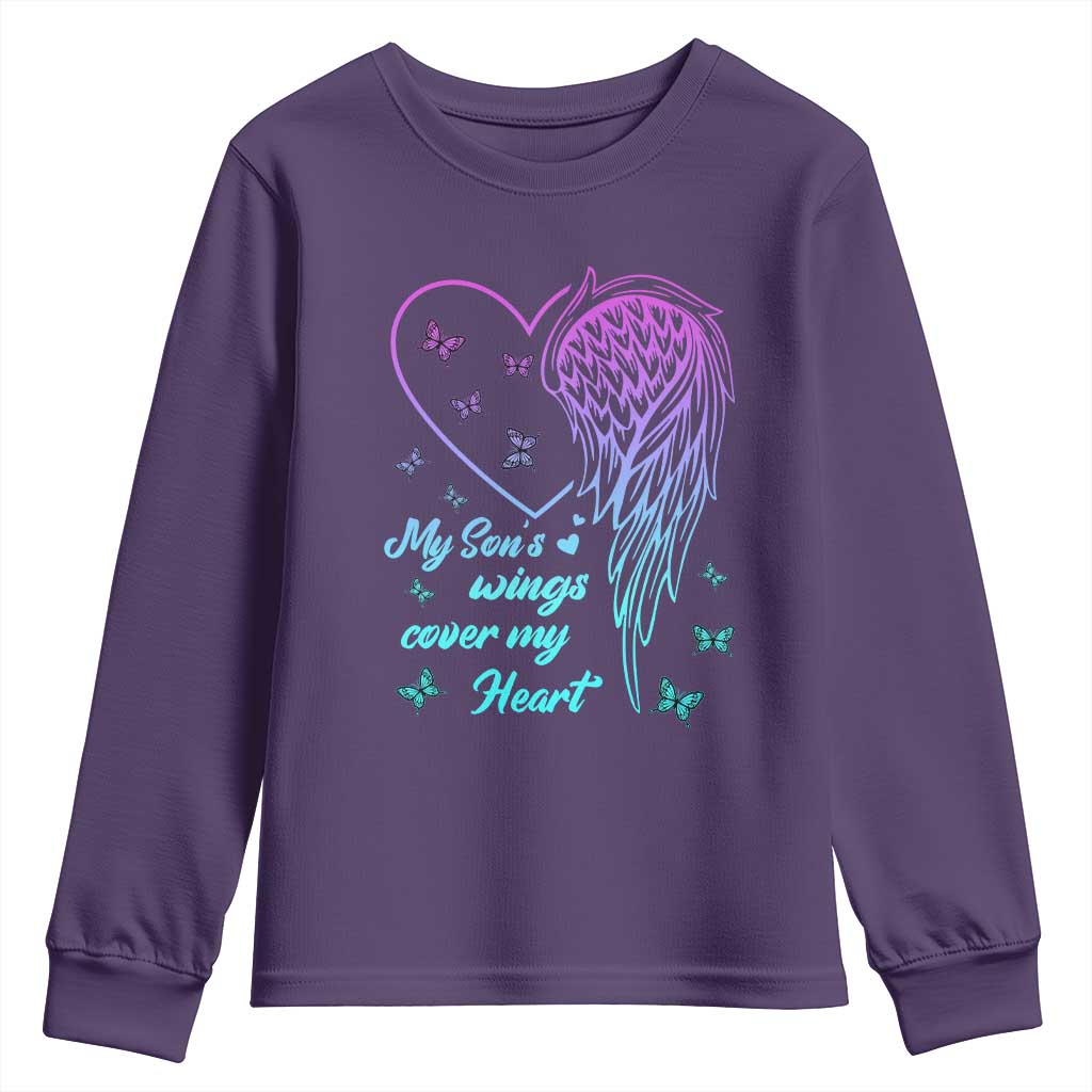 Suicide Prevention Support Youth Sweatshirt My Son's Wings Cover My Heart Butterfly