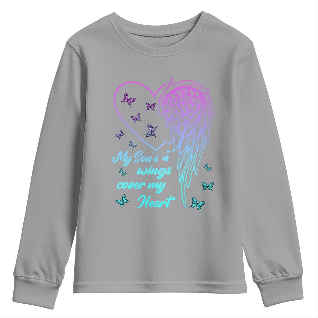 Suicide Prevention Support Youth Sweatshirt My Son's Wings Cover My Heart Butterfly