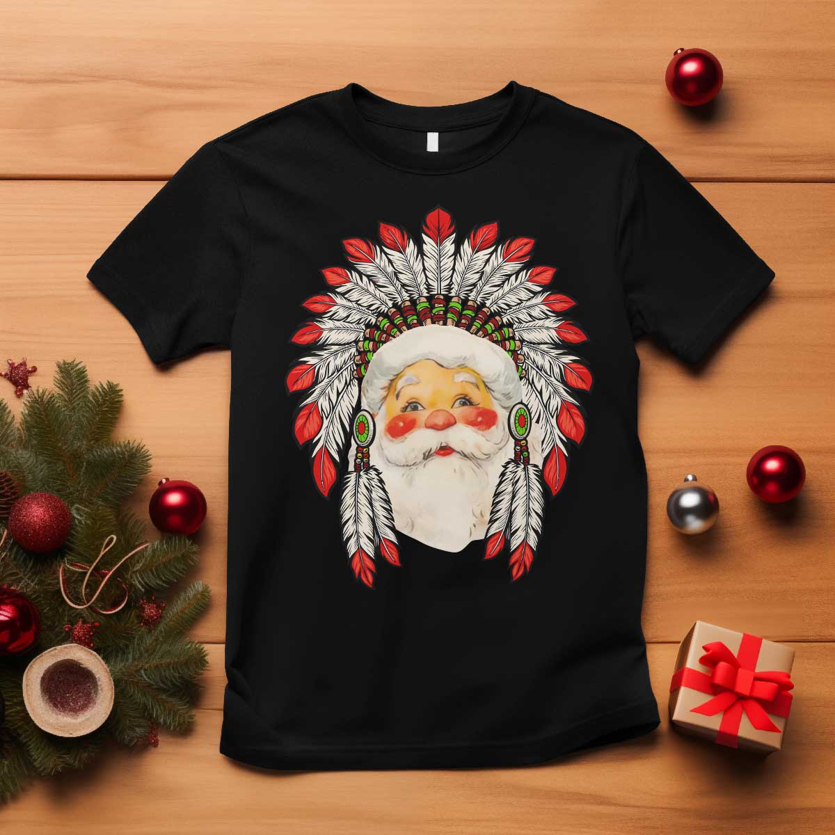 funny-christmas-native-american-indian-santa-war-bonnet-t-shirt