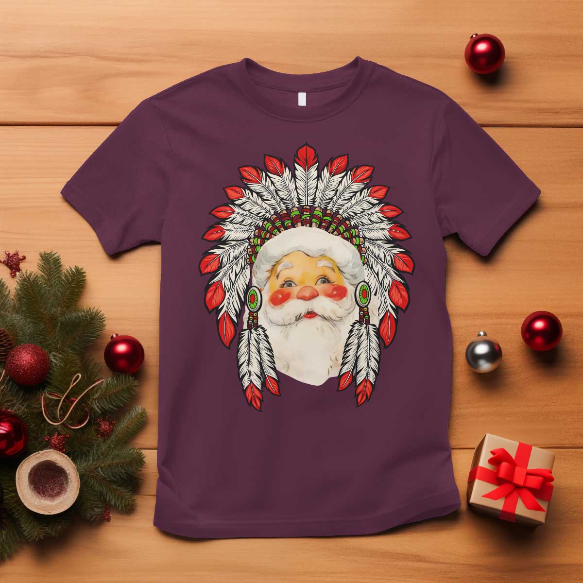funny-christmas-native-american-indian-santa-war-bonnet-t-shirt