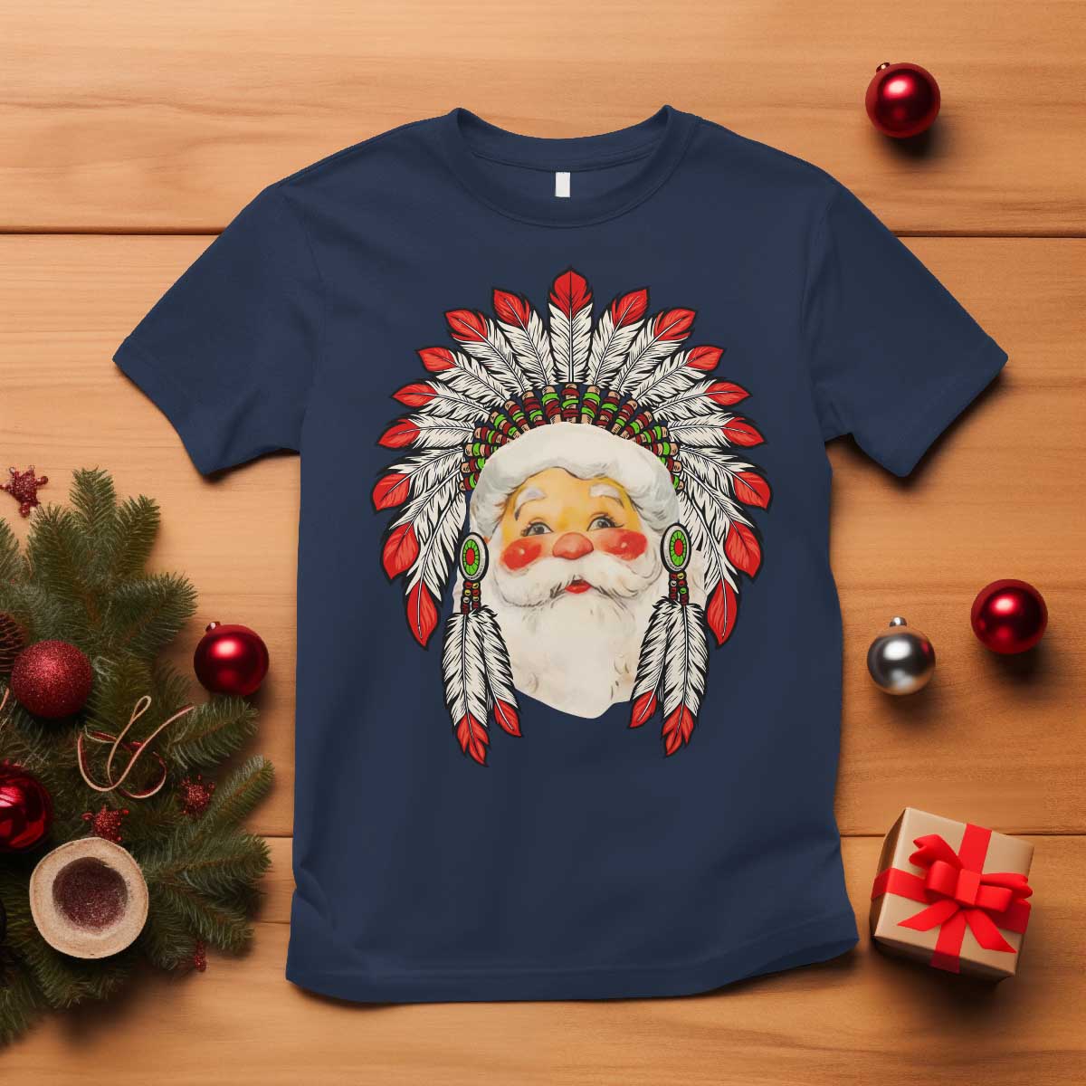 funny-christmas-native-american-indian-santa-war-bonnet-t-shirt