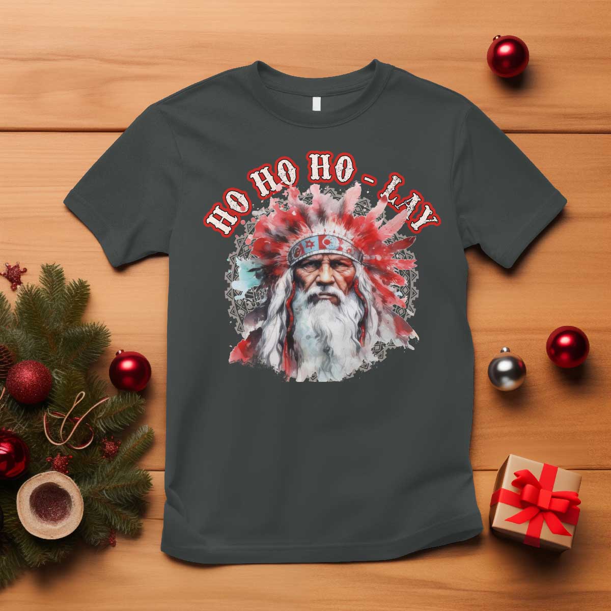 funny-christmas-native-american-t-shirt-ho-ho-lay-war-bonnet-santa-indian-tribes