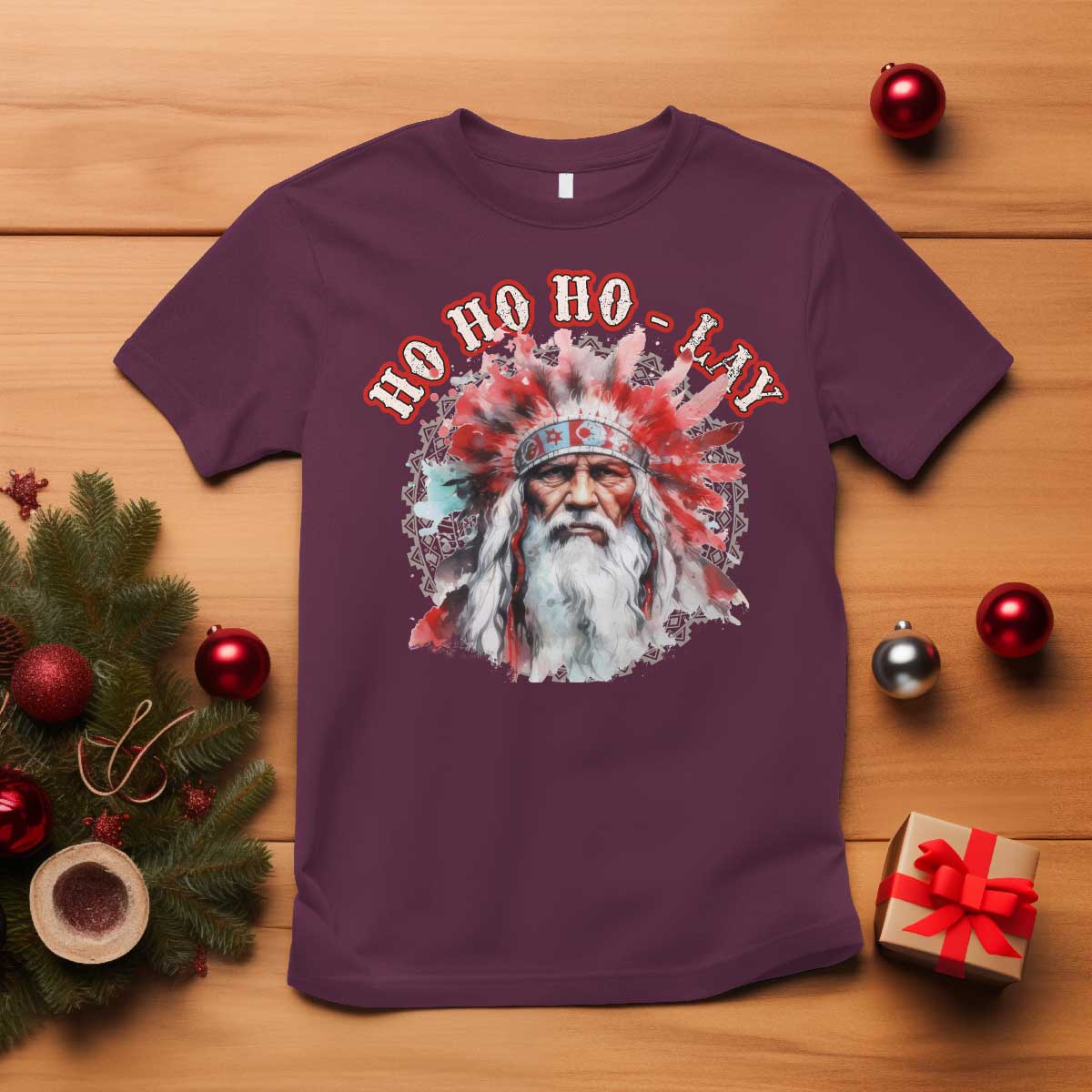 funny-christmas-native-american-t-shirt-ho-ho-lay-war-bonnet-santa-indian-tribes