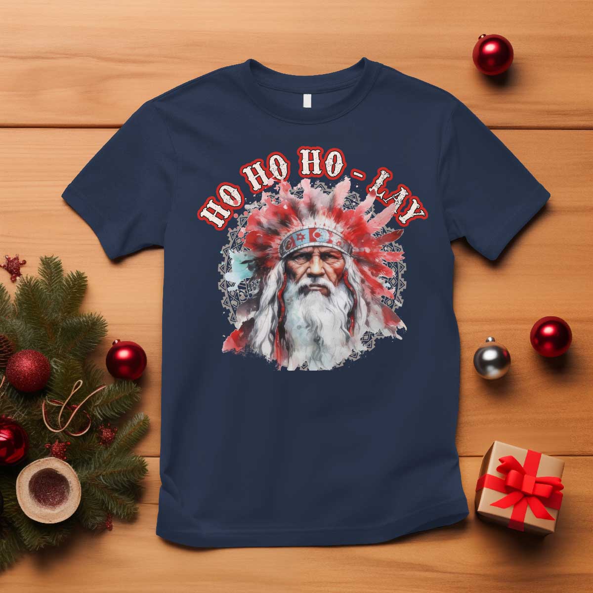 funny-christmas-native-american-t-shirt-ho-ho-lay-war-bonnet-santa-indian-tribes