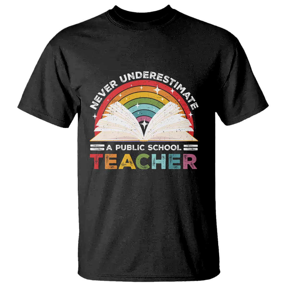 tim-walz-t-shirt-never-underestimate-a-public-school-teacher-rainbow-book