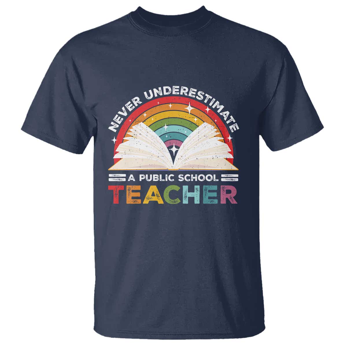 tim-walz-t-shirt-never-underestimate-a-public-school-teacher-rainbow-book