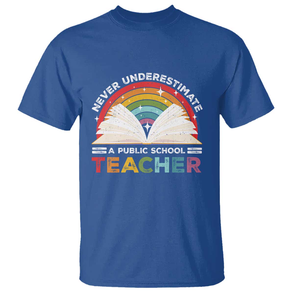 tim-walz-t-shirt-never-underestimate-a-public-school-teacher-rainbow-book