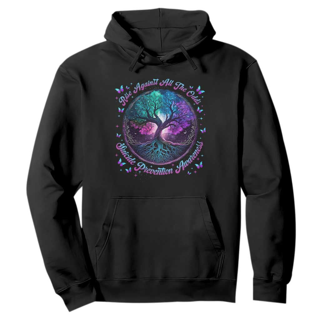 Suicide Prevention Support Hoodie Rise Against All The Odds Teal And Purple Tree Butterfly
