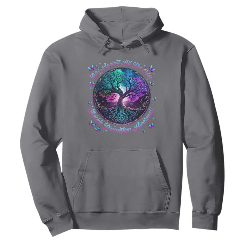 Suicide Prevention Support Hoodie Rise Against All The Odds Teal And Purple Tree Butterfly