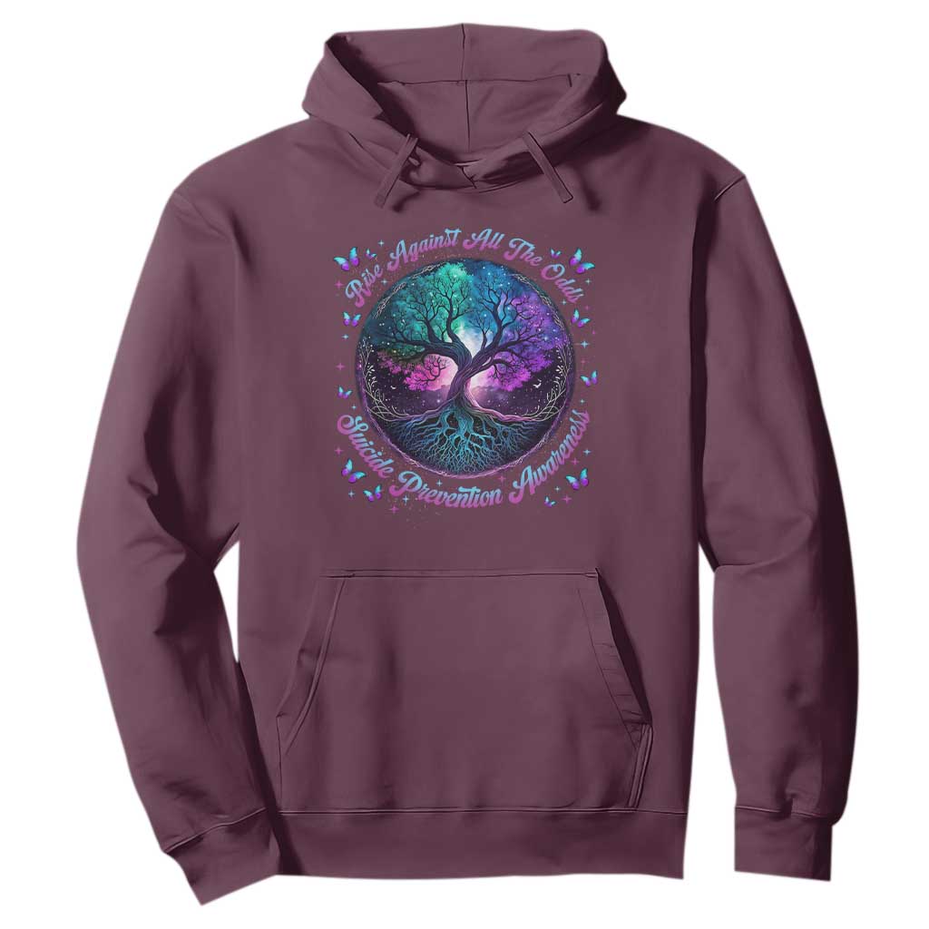 Suicide Prevention Support Hoodie Rise Against All The Odds Teal And Purple Tree Butterfly