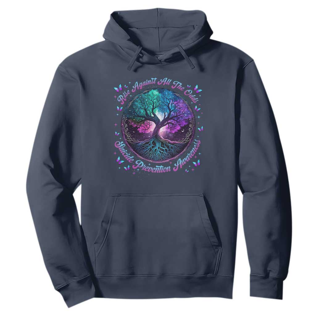 Suicide Prevention Support Hoodie Rise Against All The Odds Teal And Purple Tree Butterfly