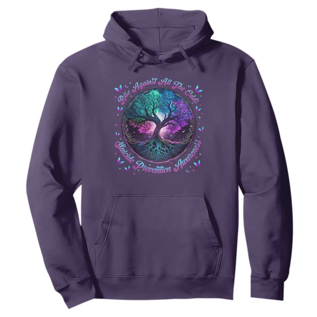 Suicide Prevention Support Hoodie Rise Against All The Odds Teal And Purple Tree Butterfly