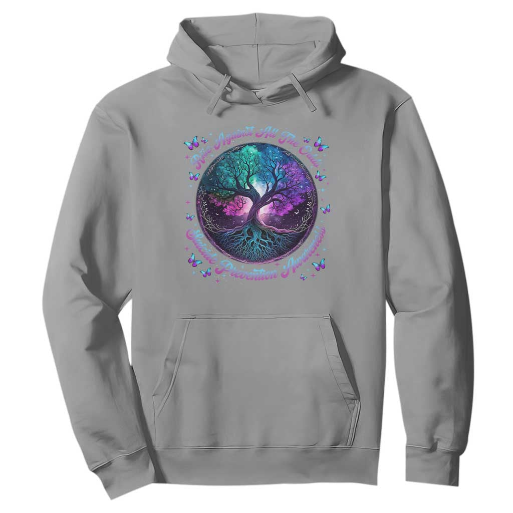 Suicide Prevention Support Hoodie Rise Against All The Odds Teal And Purple Tree Butterfly